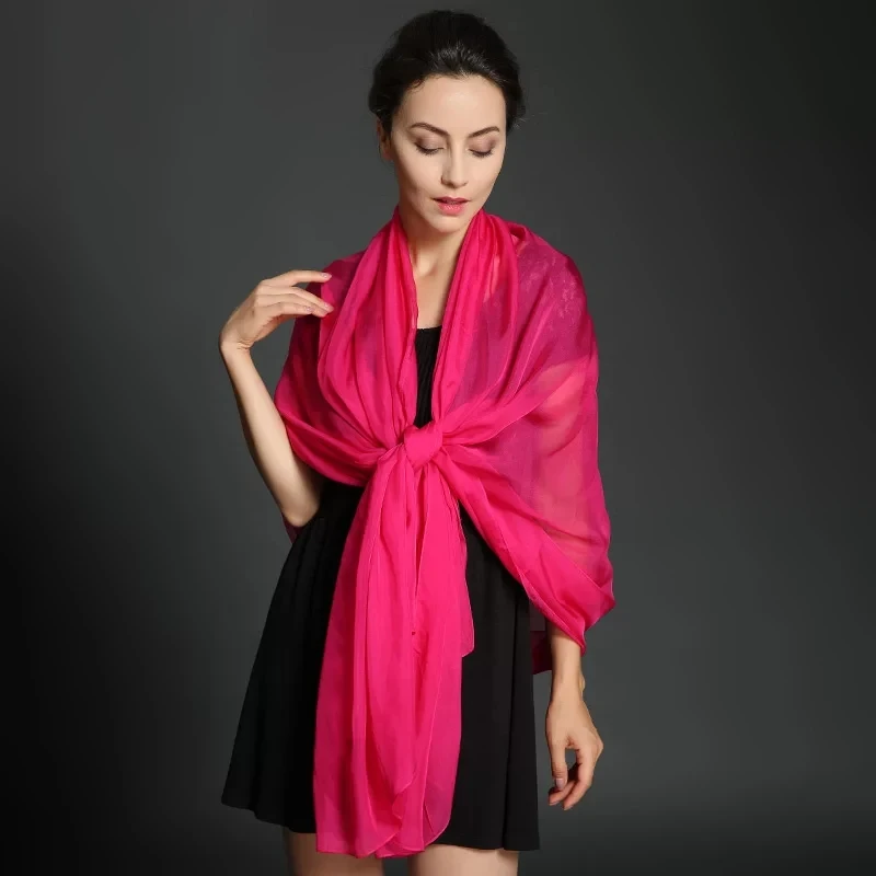 

100% Real Silk Muslim Hijab Long Scarf Cappa Beach Sunscreen Plus Size 180*90 cm Wrap Soft Scarves Women Rose Red Cape Shawl