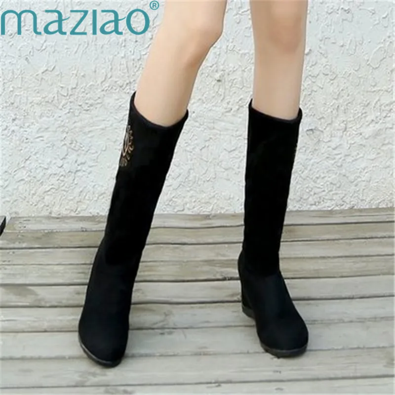 

Women Winter High Boots Keep Warm Suede Black Wedge Heel Martin Boots Sexy Comfortable Snow Boots MAZIAO