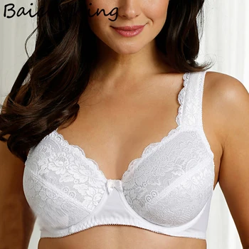 

BAICLOTHING Big Size Womens Full CoverageNon-padded Underwire Lace Embroidery Minimizer Bra 32 34 36 38 40 42 44 46 B C D DD E F