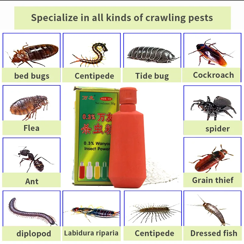 1 бутылка инсектицидного порошка Wanyou, медларового, инсектицидного порошка, клещей, муравьев, инсектицидов, 50 грамм на бутылку