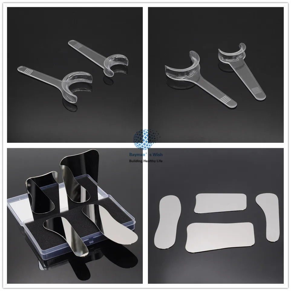 DENTAL 4Pcs Stainless Steel Photographic Mirror+T Shape Intraoral Cheek Lip Retractor Openerlip