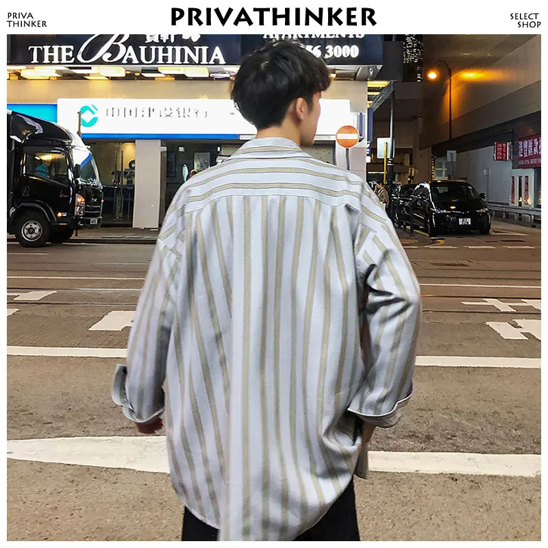Privathinker Harajuku полосатые рубашки 2019 Мужская корейская модная рубашка с длинными