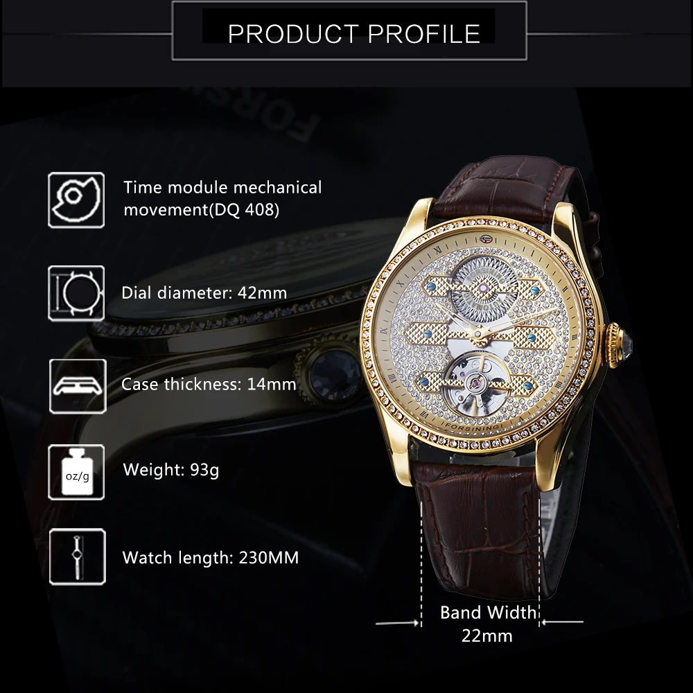 FORSINING Tourbillon Мужские часы Топ бренд класса люкс кристалл Iced Out дизайн кожаный ремешок Винтаж Королевский механические часы для мужчин