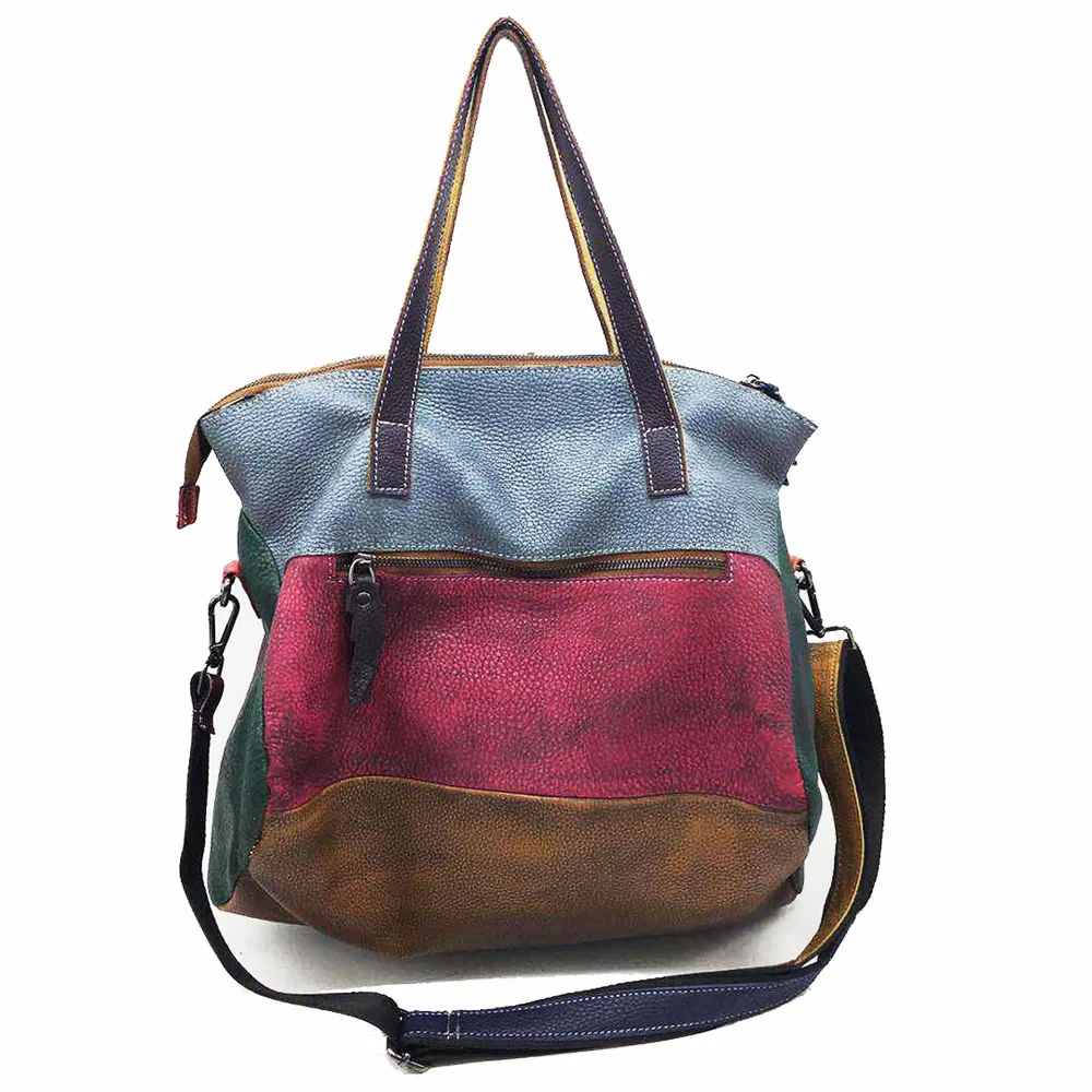 Patchwork Genuine Leather Bag Lady Vintage Retro Chic Big Capacity Handbag 2019 Fashion Designer Luxury Crossbody Bag for Women Patchwork Genuine Leather Bag Lady Vintage Retro Chic Big Capacity Handbag 2019 Fashion Designer Luxury Crossbody Bag for Women