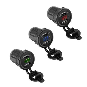 

12V 24V Dual USB 5V 2.1A Car Charger Power Adapter LED Voltmeter For Truck Boa