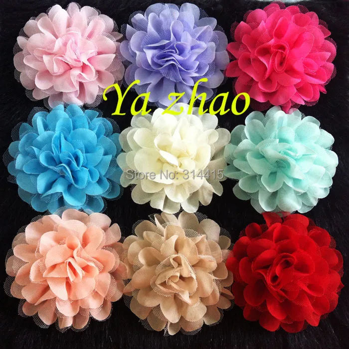 

4" New Sytle Chiffon mesh Flowers, headbands flower, 80pcs/lot, 16 color in stock, free shipping