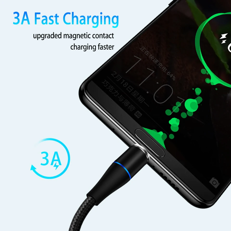 Магнитный зарядный кабель 3 А Usb Type C для быстрой зарядки Huawei Honor 20 Pro P30 8S 20i 10i Xiaomi 2 м