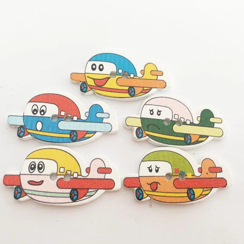 50pcs/lot Mixed Colors Cartoon Plane Style Wood Buttons Sewing DIY Craft 2 Holes Wooden Decorative Accessories | Дом и сад