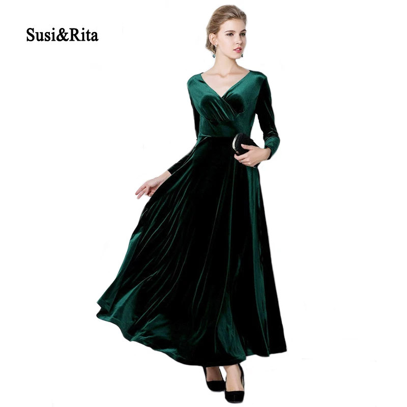 Susi&Rita Autumn Elegant Maxi Dresses Women V-Neck Long Sleeve Velvet Dress 2017 Winter Plus Size Party Dresses Vestidos womens-long-maxi-dresses : image Susi&Rita Autumn Elegant Maxi Dresses Women V-Neck Long Sleeve Velvet Dress 2017 Winter Plus Size Party Dresses Vestidos womens-long-maxi-dresses