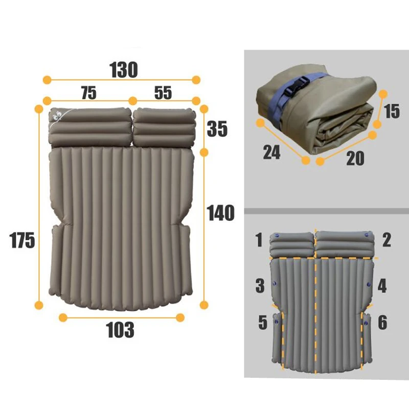 6/4 автомобильная кровать для путешествий, походная автомобильная кровать, портативный водонепроницаемый автомобильный матрас, надувной матрас для автомобиля, 175*130*10 см
