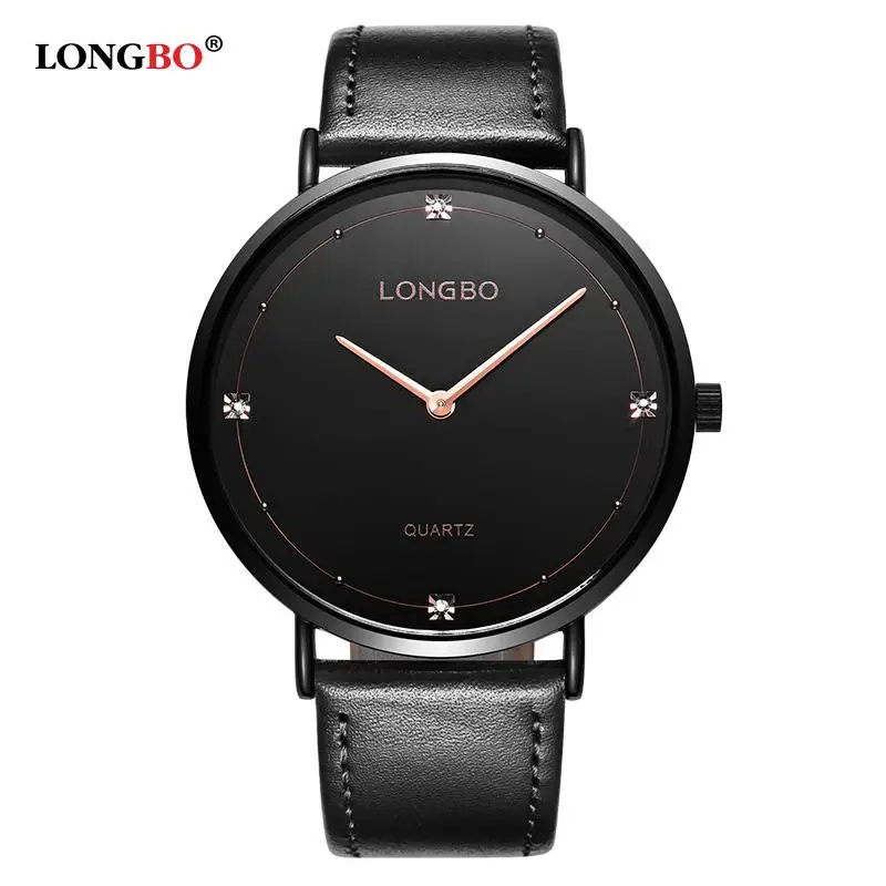 Модный бренд Longbo, новинка, модные часы для влюбленных, Роскошные, высокое качество, кожа, для мужчин и женщин, простые, повседневные, пара, водонепроницаемые, подарки 5056 - Цвет: Black Dial Man