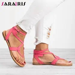 SARAIRIS/Новинка; популярные выразительные сандалии-гладиаторы на плоской подошве; коллекция 2019 года; сезон лето; большие размеры 35-43;