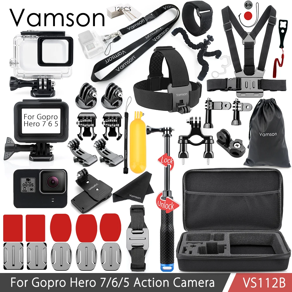 Acheter Vamson pour Gopro 7 6 5 Accessoires Ensemble Courroie De Cou pour Gopro Hero boîtier Étanche cas Silicone Cas VS112
