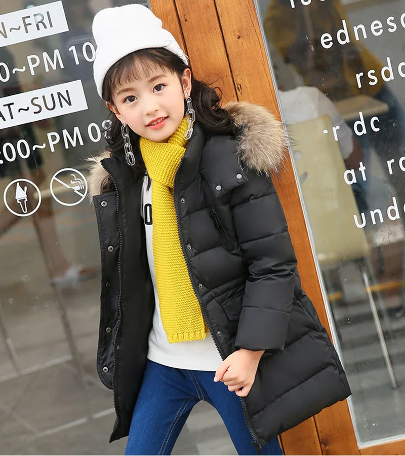 Children Clothing Winter Jacket for Girls Warm Down Jacket Fur Collar Hooded Outerwear Coat Kids Parka 4 6 8 10 12 13 Years