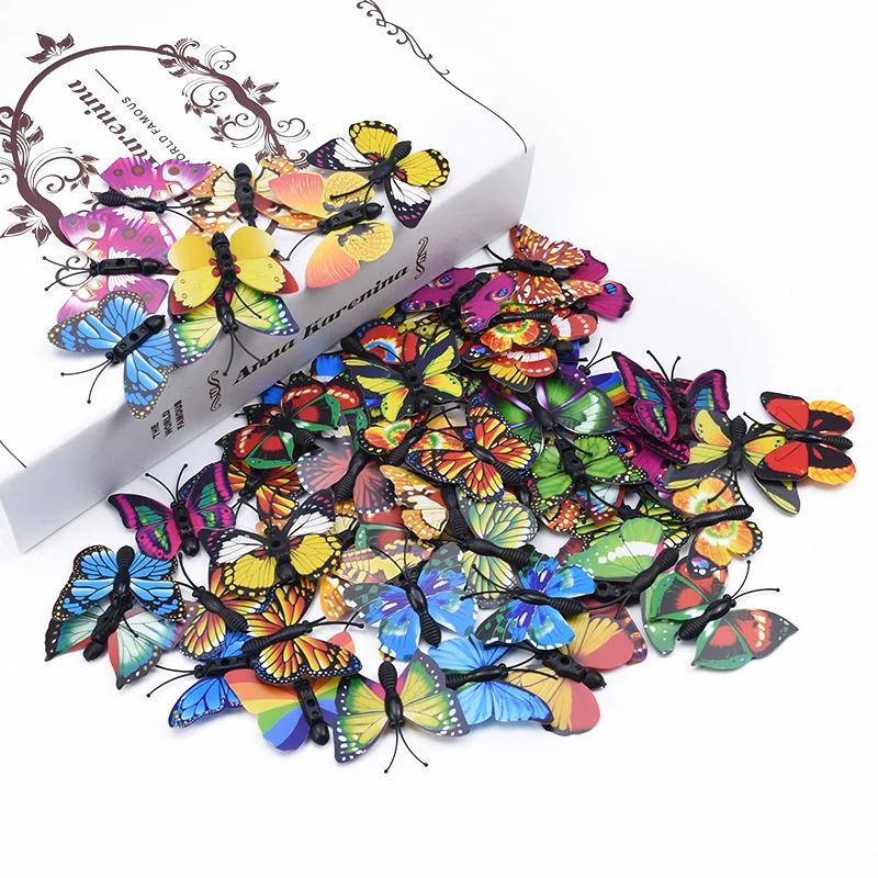 20pcs 3D Plastic butterfly decorative flowers wreaths diy gifts box Fridge sticker scrapbooking needlework bridal accessories