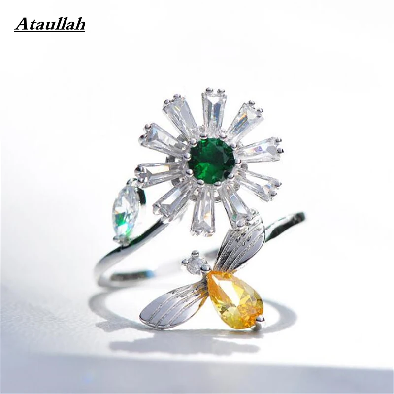 

Ataullah Exquisite AAA Cubic Zircon Bee Rotating Flower Ring for Women Gold Color Adjustable Opening Ring RWD7-169