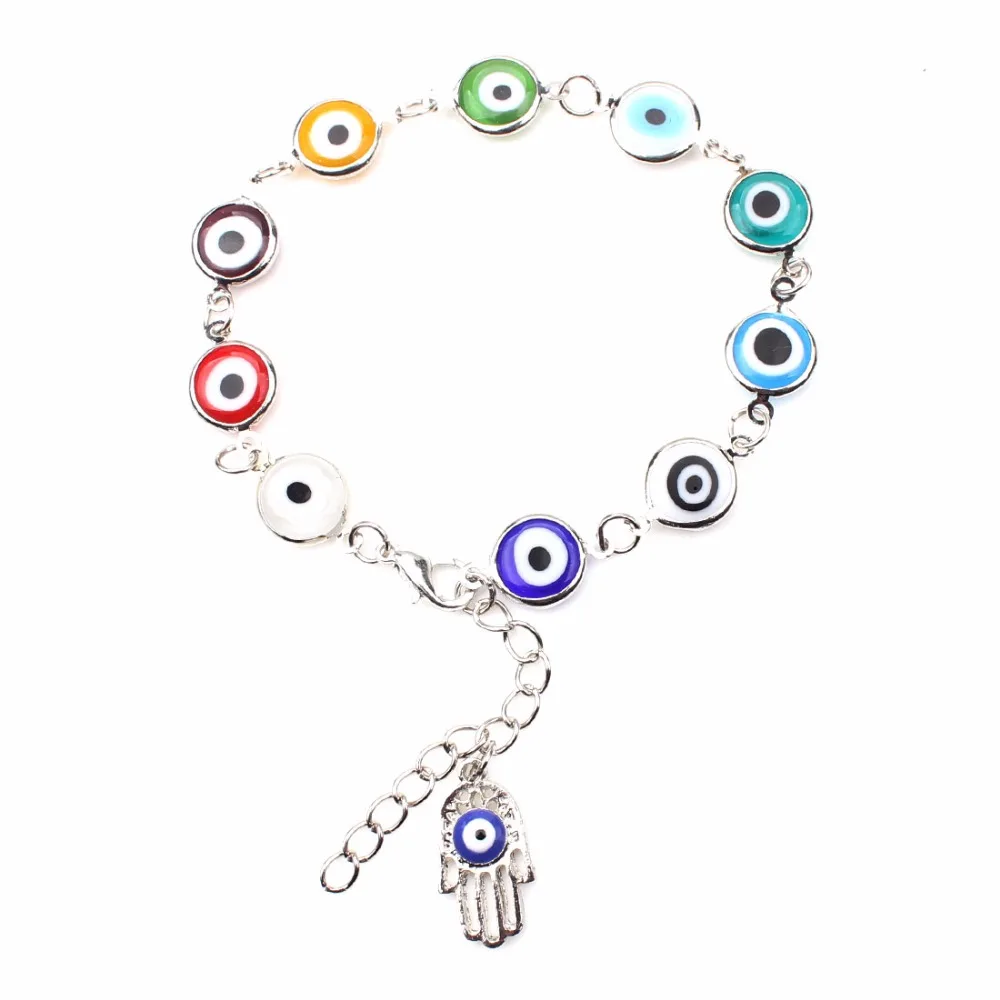 

1strand Colorful Turkish Evil Eyes Bracelt Simple Charm Bracelet & Bangle Silver Color Beads Party pulseira masculina