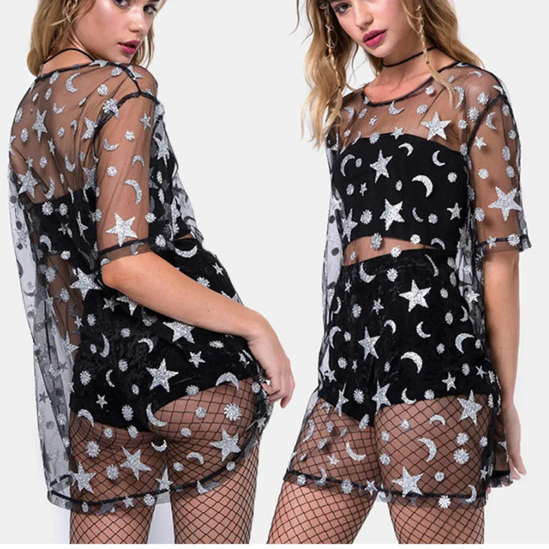 Женские сетчатые Sheer Star Готический мини платье бикини закрытый Купальник летняя