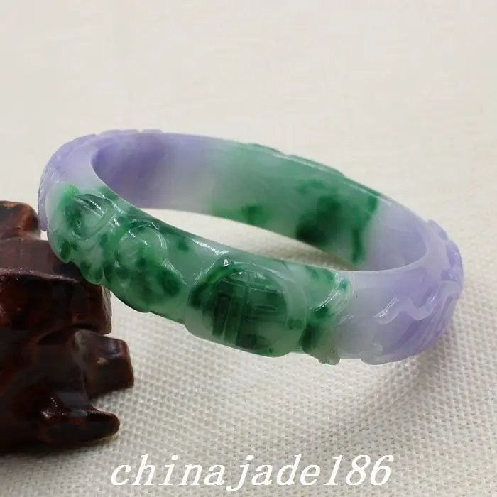 

63mm Chinese Hand-carved Lavender Purple Green Jadeite Jade Bracelet Bangle 1678