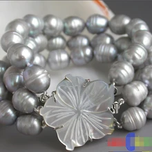 3row " 13 мм райс серый пресноводные искусственного жемчуга браслет p2876 благородный стиль естественно прекрасно jewe быстрая