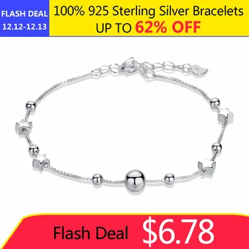 SA SILVERAGE 925 Sterling Silver Charms Bracelets Bangles for Women 925 Silver Star Ball Chain Link Bracelets Pulseira Feminina