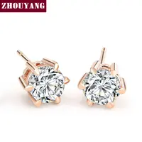 ZHOUYANG серьги гвоздики для женщин классический Шесть Когти 5 мм 0.5ct круглой огранки кубического циркония розовое золото цвет модные украшения ZYE036 - изображение