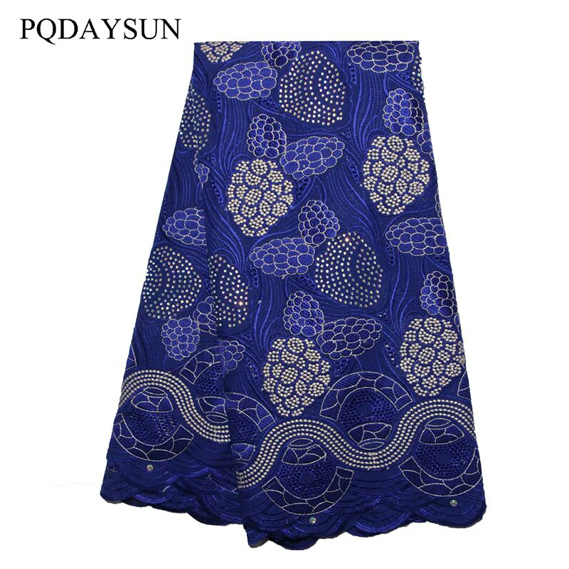 

Latest African Cotton Material Swiss Voile Lace Fabric High Quality Rhinestones Decoration Lace for Wedding Party Lace Fabric