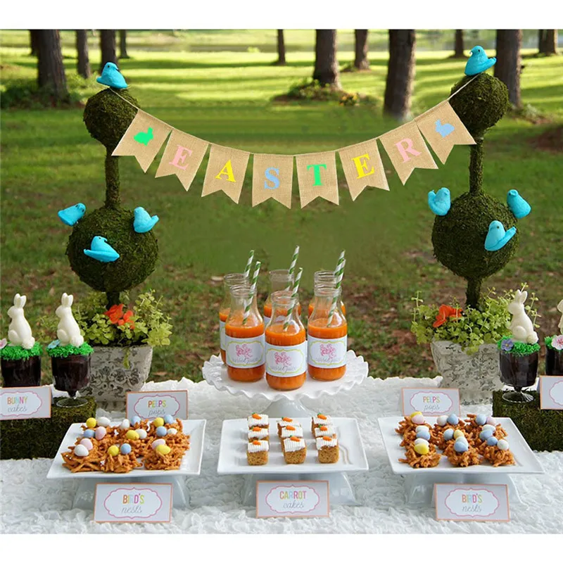 

Party Decoration Linen Pennant Bunting Banner Rabbit Easter String Flag Wall Decoration String Flag Event Supplies Party Bunting