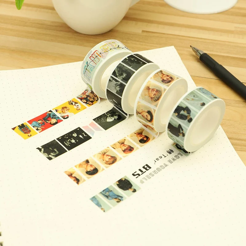 

New Arrival Kpop BTS GOT7 WANNA ONE Notebook Sticker 1 Pcs DIY 2CM*10m Paper Masking Scrapbook Cute Washi Tape