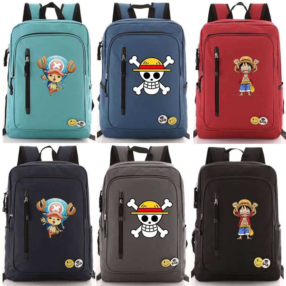 

One Piece Luffy Chopper Skull Backpack Bag Zipper Pocket Bag Men Women BookBag Student School Travel Laptop Bag Mochila Badge