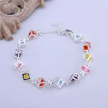 Новинка 925 ювелирные изделия посеребренные модные ювелирные изделия клетчатые цветные браслеты из камней и браслет, ювелирных изделий SMTH220