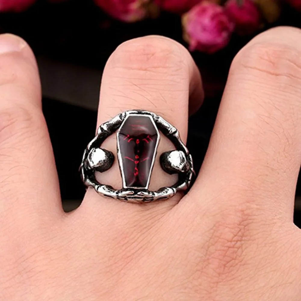 

Vampire Diary Rings Alloy Skeleton Casket Ring for Women Men Geometric type Alloy Skull Personality Rings Fatpig 2018 Size 7-13