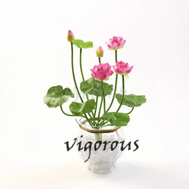 18 Vivid 4 Couleurs Mini Artificielle Fleur De Lotus Accueil Pot De Fleurs Décoration Plantes Vertes Décoration De Bureau Avec Des Feuilles Dans