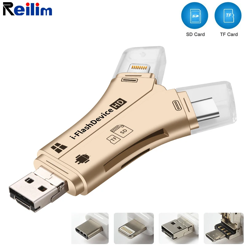 

Reilim USB adapter 4 in 1 Flash Micro Card Reader Adapter Type-c USB Adapter for IOS8.0 Android