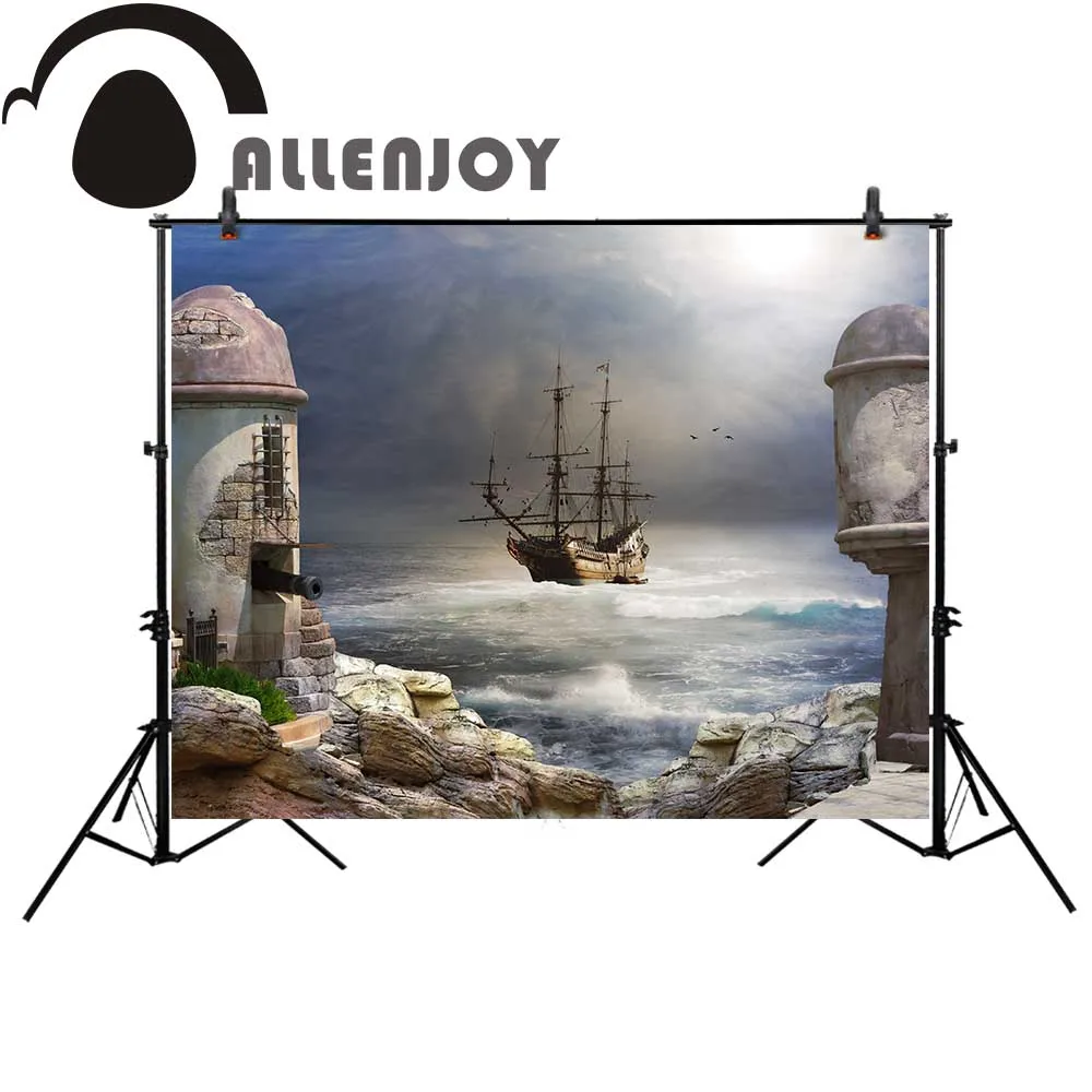 

Allenjoy pirate photography backdrop painting house storm sea cartoon vintage Background photobooth photocall photo studio