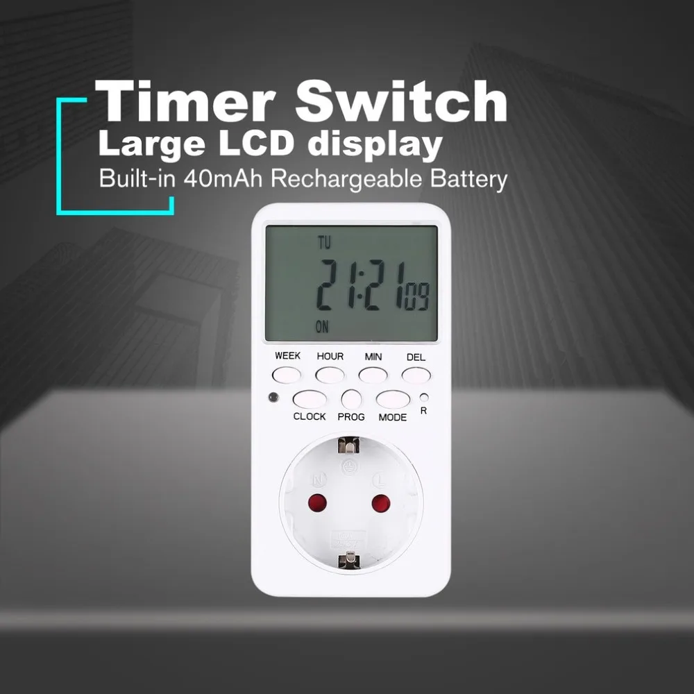 Мини цифровой ЖК-дисплей 230 В 16А таймер розетка штекер-в время обратного отсчета энергосберегающий программируемый электронный контроллер