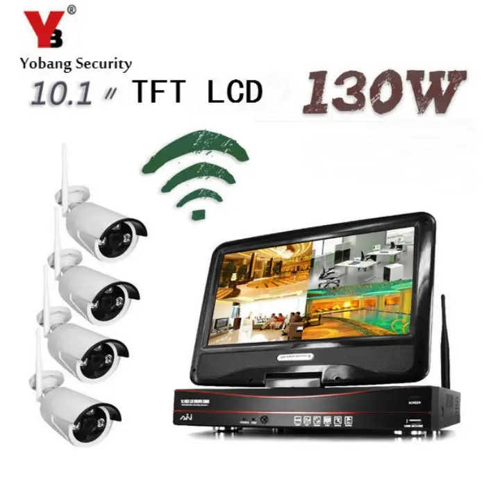 

YobangSecurity 10.1-inch LCD 4CH 960P Wifi Wireless NVR Recorder Security With 4x 960P 1.3MP Weatherproof outdoor bullet Cameras