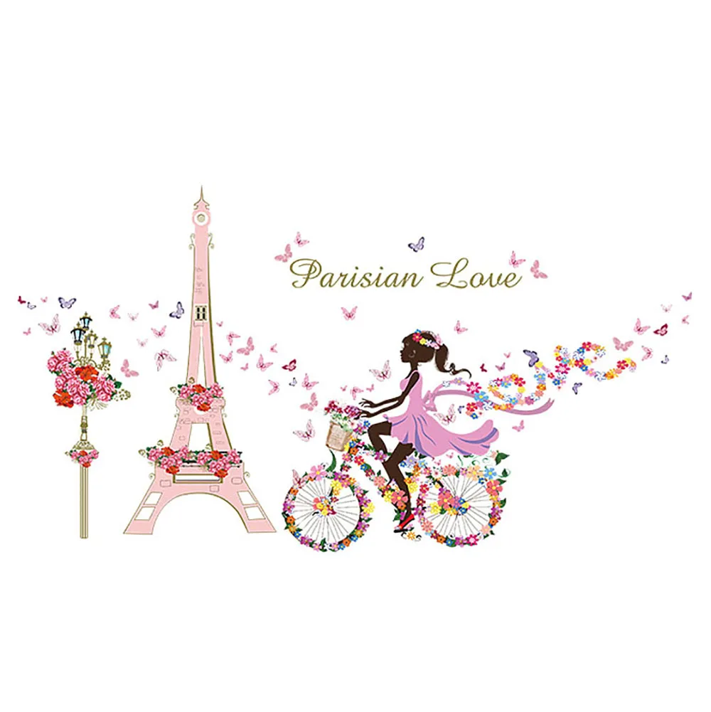 Diy removable flower fairy eiffel tower bike wall sticker home room
