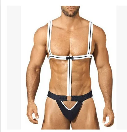 Mens Fetish Body Harness Macho Man Wrestling G-String Jockstrap onesie Teddies Bodysuit Erotic Waiter Clubwear Underwear