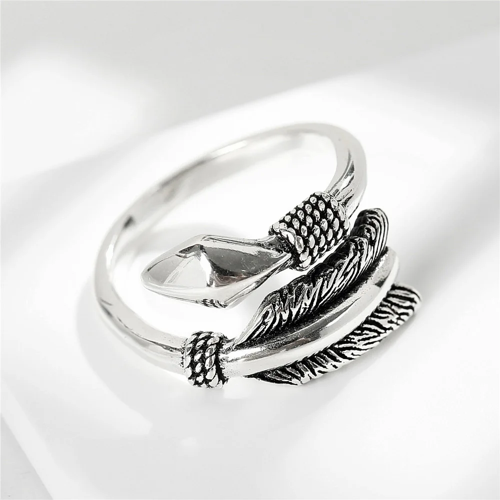 arrow feather open ring 100% Sterling 925 silver Jewelry Vintage Adjustable rings for women gift
