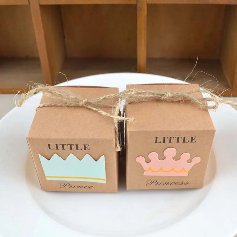 50pcs European Little Prince Princess Square Kraft Paper Candy Boxes Party Gift Box With Hemp Ropes  Wedding Favors Baby Shower (2)