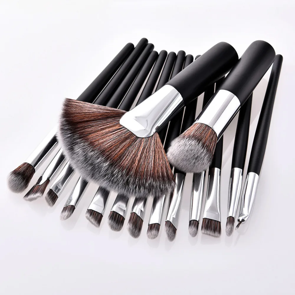 Pro 15Pcs Black Makeup Brushes Set Pinceis Soft Hair Cosmetic Eyeliner