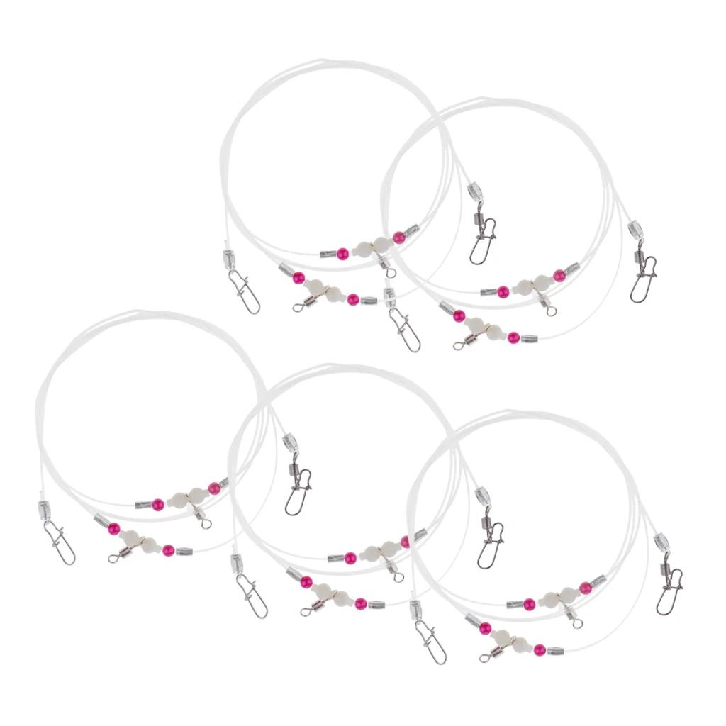 5x High-Strength Nylon Fishing Wire Leaders with Stainless Steel Snaps Copper Swivels Luminous Beads Fishing Accessory Lead Core