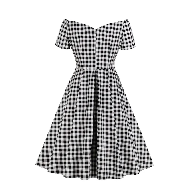 Short Sleeves Midi Dresses Casual Vintage Plaid  Retro Pleated Dress 2