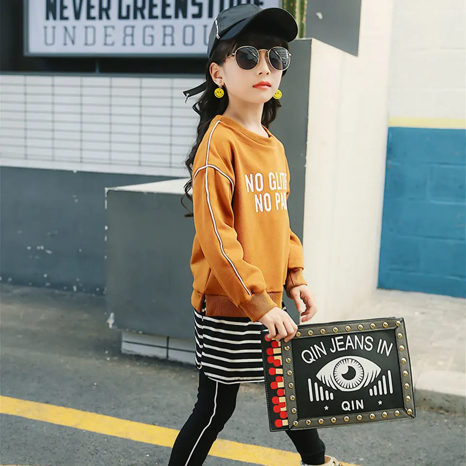 

New 2018 Girls Set Clothes Kids Fashion Top Pant Two Piece Children Spring Suit Girls Clothes 4 5 6 7 8 9 10 11 12 Years