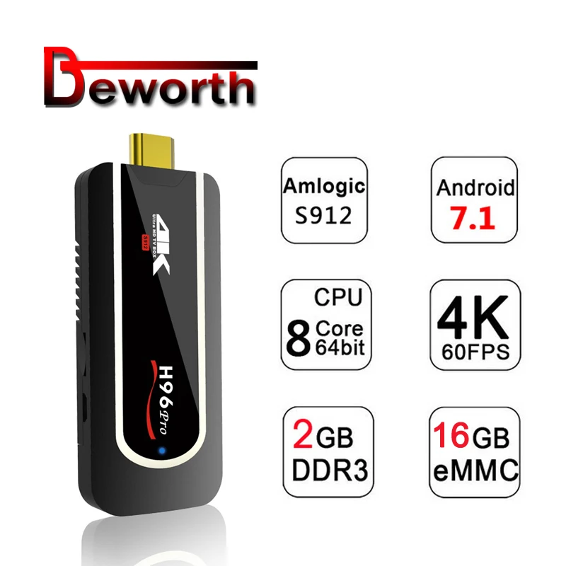 

H96 Pro Mini PC Amlogic S912 64bit Octa-Core Android 7.1 Tv Box 2G 8G/16G Support 4K H265 Mini Android HDMI H96 TV Stick Full HD