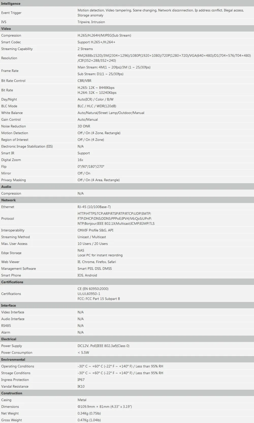 Оригинальная IPC-HDBW1431E 4MP IP67 IK10 POE IR 30m DWDR Сетевая Камера Безопасности Замена DH-IPC-HDBW1420E