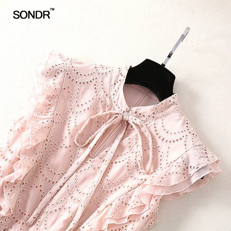 SONDR Vintage Hollow Out Women Jumpsuit V Neck Off Shoulder Ruffles Bandages High Waist Wide Leg Pants Female Spring 2019 SONDR Vintage Hollow Out Women Jumpsuit V Neck Off Shoulder Ruffles Bandages High Waist Wide Leg Pants Female Spring 2019