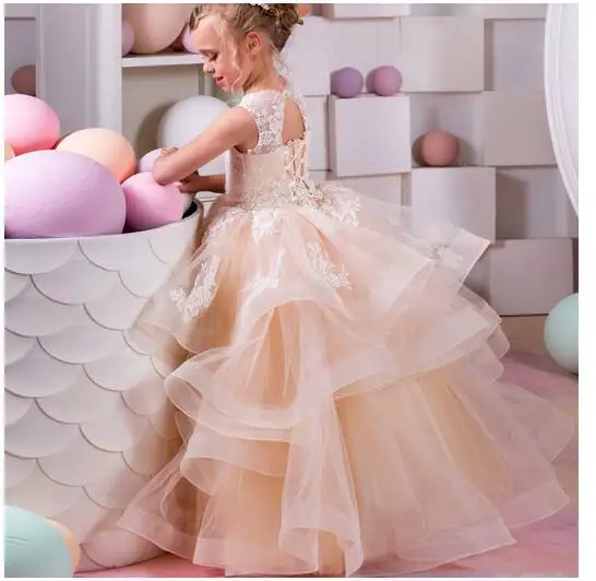 Girl's Formal Dress 2017 Flower Girls Princess Dresses Kids Long Lace Tiered Gauze Party Birthday Gowns Children's Wedding Dress цена Girl's Formal Dress 2017 Flower Girls Princess Dresses Kids Long Lace Tiered Gauze Party Birthday Gowns Children's Wedding Dress цены онлайн