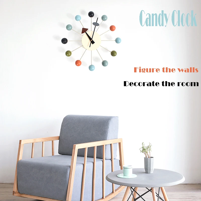NEW Fashion clock Popular designer beautiful modern luxury home decorative diy wooden balls wall clocks Candy clock simple clock